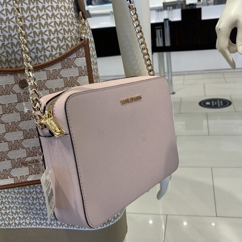 Michael Kors Jet Set Item Large East West Zip Crossbody Leather Powder Blush - Picture 15 of 16